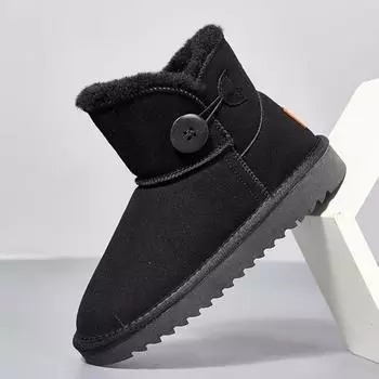 Мода 2024 года, новые зимние ботинки на толстой подошве для осени и зимы, женская обувь, утолщенная бархатная шнуровка, короткие ботинки с хлопковой подкладкой 36 чёрный