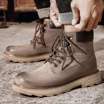 Мода 2024 года, новые зимние кожаные ботинки по щиколотку, мужские ботинки, удобные ботинки для активного отдыха, классический дизайн, ретро, мужские, бархатные, повседневные зимние ботинки 38 хаки