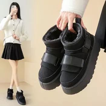 Мода 2024 года, новые зимние матовые сапоги из коровьей кожи, зимние ботинки на плоской подошве, женские сапоги, нескользящие, повседневные, теплые, из хлопка 36 чёрный