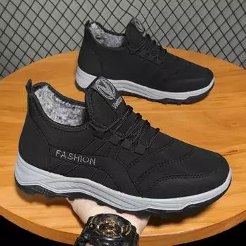 Мода 2024 года, новые зимние теплые меховые зимние сапоги, мужские повседневные ботинки без застежек, удобные кроссовки, нескользящие ботинки, мужская обувь Zapatos Hombre 39 чёрный