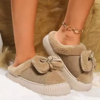 Мода 2024 года, новые зимние женские теплые плюшевые хлопковые туфли, домашние плюшевые хлопковые ботинки на толстой подошве, повседневные зимние ботинки на мягкой подошве 36-37 бежевый