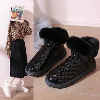 Мода 2024 года, новые зимние женские зимние сапоги, флисовые водонепроницаемые короткие хлопковые ботинки, теплые и модные утолщенные ботинки для хлеба 36 бежевый