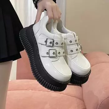 Мода 2024 года, новый британский стиль, пряжка ремня в стиле ретро, папины туфли для женщин, модные туфли с высокой посадкой и сверхтолстой подошвой для женщин 35 чёрный