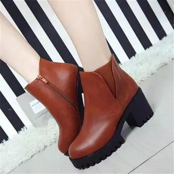 Мода 2024 года, новый популярный стиль, модные женские ботинки с круглым носком, водонепроницаемые, с толстой подошвой, из искусственной кожи, водонепроницаемые женские ботинки hjn78 4 чёрный