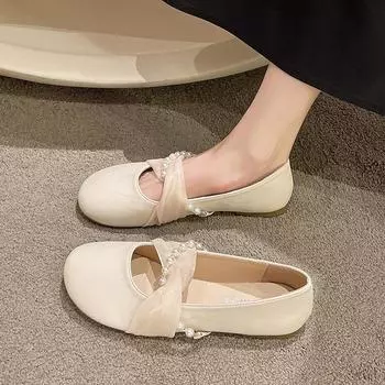 мода 2024 года обувь для женщин на плоской подошве женская летняя обувь Kawaii мокасины с круглым носком и бантом милый популярный шикарный момент 35 абрикосовый