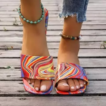 Мода 2024 года Обувь для женщин Новые модные базовые женские тапочки Летние уличные тапочки на плоской подошве с квадратным носком Цветные тапочки 36 синий