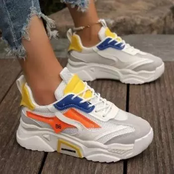 Мода 2024 года Обувь для женщин Сетчатые женские вулканизированные туфли Дышащие женские кроссовки Разноцветные женские повседневные туфли на шнуровке на платформе 35