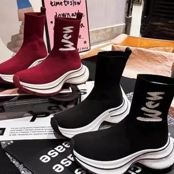 Мода 2024 года Обувь Кроссовки Черные Женские Ботильоны Ботильоны на платформе Плоские Ботильоны Носки Спортивные Короткие Туфли для Женщин Модные Ботинки 35 чёрный