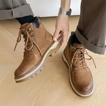 Мода 2024 года, осень и зима, модные мужские кожаные удобные ботинки средней высоты, высококачественные мужские классические износостойкие высокие ботинки 38 серый