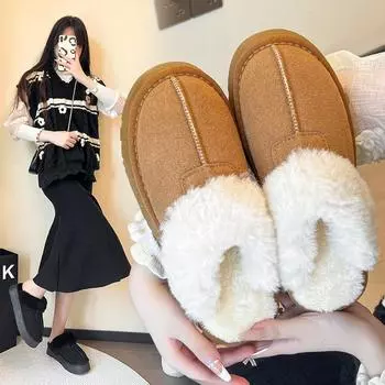 Мода 2024 года, осень и зима, новая европейская и американская мода, шерстяная толстая подошва, полупрозрачная женская обувь, тапочки для ношения вне дома 35 хаки