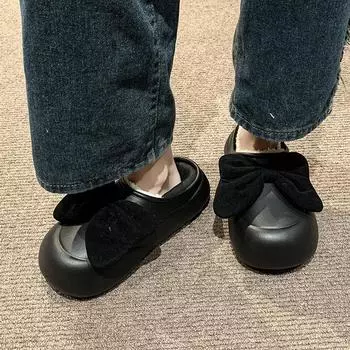 Мода 2024 года, осень и зима, новые женские повседневные и удобные однотонные тапочки из плюша и хлопка с бантом 36-37 бежевый