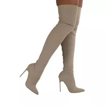 Мода 2024 года осень и зима новые вязаные гольфы тонкие эластичные сапоги на высоком каблуке женские 36