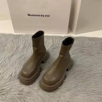 Мода 2024 года, осень, массивные женские ботильоны, модные молнии, квадратная обувь с толстой подошвой, женские элегантные короткие ботинки в стиле «мордер» в готическом стиле 35 хаки