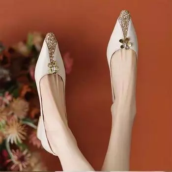 Мода 2024 года, осень, новая мода, металлические пряжки, острые каблуки, неглубокий вырез, банкетный, сексуальный, неглубокий вырез, открытая спина, квадратный, простой базовый стиль 34 серый