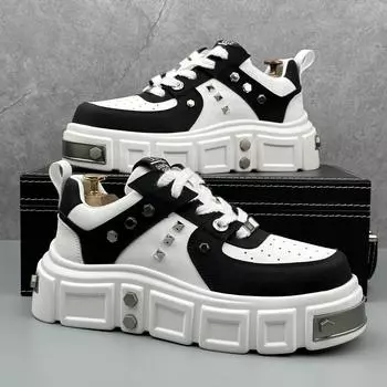 Мода 2024 года, осень, новые модные туфли Rivets Plate, мужские низкие туфли с мягкой подошвой, универсальные повседневные туфли для мужчин, нескользящие кроссовки с толстой подошвой в стиле панк 39