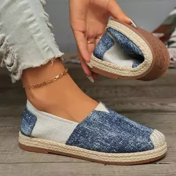 Мода 2024 года, осень, новые модные туфли на плоской подошве с круглым носком, легкие дышащие парусиновые мокасины, повседневная и удобная женская обувь 36 синий