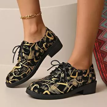 Мода 2024 года, осень, новые модные женские спортивные туфли с принтом, модные повседневные спортивные туфли из вулканизированного холста на шнуровке 35 чёрный