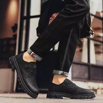 Мода 2024 года, осень, новые мужские туфли, теплая хлопковая плюшевая кожаная повседневная обувь, нескользящая весенняя модельная обувь, рабочая одежда, кроссовки, мужские туфли 39 чёрный