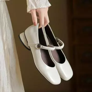 Мода 2024 года, осень, новые однотонные туфли Мэри Джейн на мягкой подошве, женские модные туфли на плоской подошве с пряжкой 34 бежевый