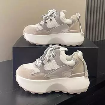 Мода 2024 года, осень, новые туфли для папы, красочные, модные, на толстой подошве, увеличивающие рост, повседневные, спортивные туфли, женские кроссовки на платформе высотой 6,5 см 34 синий