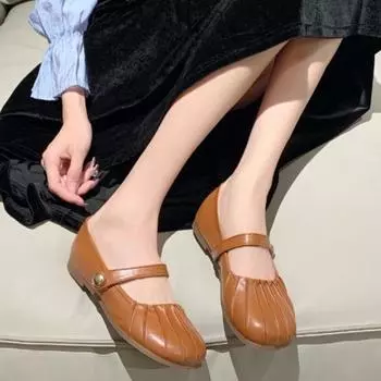 Мода 2024 года, осень, новые женские модные однотонные туфли в стиле ретро с круглым носком и низким верхом 35 бежевый
