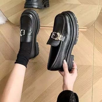 Мода 2024 года, осень, новые женские повседневные спортивные туфли, универсальные мокасины с круглым носком, британский стиль, слипоны 35