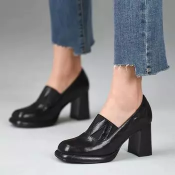 Мода 2024 года, осень, новые женские туфли на высоком каблуке, модные туфли на толстом квадратном каблуке, женские туфли Мэри Джейн с низким верхом 34 чёрный