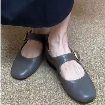 Мода 2024 года, осень, однотонные простые женские туфли на плоской подошве, французские элегантные туфли Мэри Джейн, мягкие кожаные женские туфли с неглубоким носком 35 серый