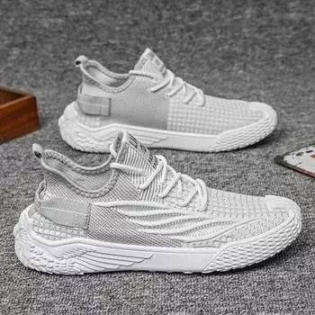Мода 2024 года, осень, повседневная, для ходьбы, бега, сетчатая, дышащая, с плоским дном, вязаная обувь, спортивная, мужская обувь, большие размеры, Zapatillas Hombre 39 чёрный