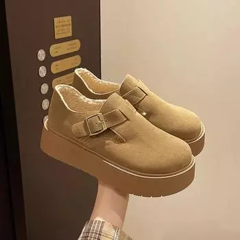 Мода 2024 года, осень, женская обувь на плоской платформе, повседневные лоферы в стиле ретро, женские, новые универсальные замшевые туфли на толстом меху, мокасины Zapatos De Mujer 35 хаки