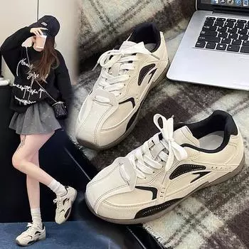 Мода 2024 года, осень, женская обувь в стиле ретро от знаменитостей из Интернета, универсальная повседневная спортивная обувь на плоской подошве из коровьей замши, тренд 36 белый