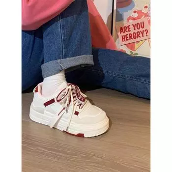 Мода 2024 года, осень, женская вулканизированная обувь на плоской подошве со шнуровкой, кроссовки для улицы, нескользящие, повседневные, удобные, женские туфли, размер плюс 40 35 красный