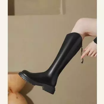 Мода 2024 года, осень, женские резиновые сапоги, женская обувь, женская зимняя обувь, ботинки на низком каблуке, круглые носки, дождевые сапоги до середины икры 35 чёрный