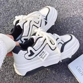 Мода 2024 года, осенне-зимние кашемировые кроссовки, симпатичные, толстая подошва, повседневная спортивная обувь, подарок для девочек, женщина, дизайнерская обувь на платформе 35 чёрный