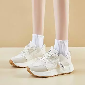 Мода 2024 года. Осенняя мода. Новые удобные женские однотонные низкие кроссовки на шнуровке. 35 бежевый