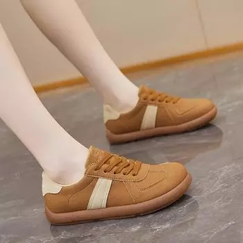 Мода 2024 года. Осенняя мода. Новые женские удобные однотонные дышащие низкие кроссовки на шнуровке 35 бежевый