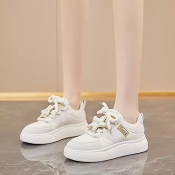 Мода 2024 года. Осенняя мода. Новые женские удобные однотонные кроссовки со шнуровкой и низким верхом. Простые дышащие кроссовки. 35 бежевый