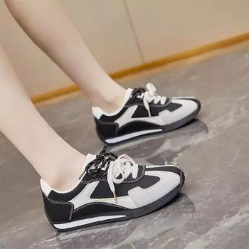 Мода 2024 года. Осенняя мода. Новые женские удобные, легкие дышащие нескользящие кроссовки на шнуровке 35 чёрный