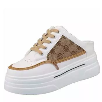 Мода 2024 года, парусиновые полутапочки, женская верхняя одежда, летние новые универсальные дышащие внутренние кроссовки для увеличения роста без каблука 34 жёлтый