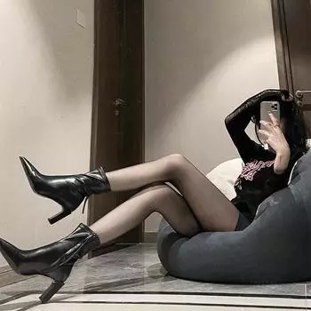 Мода 2024 года, подходит для ношения круглый год, на толстом каблуке, женские, с острым носком, в стиле ретро, короткие ботинки, женские, на молнии, ботильоны 35