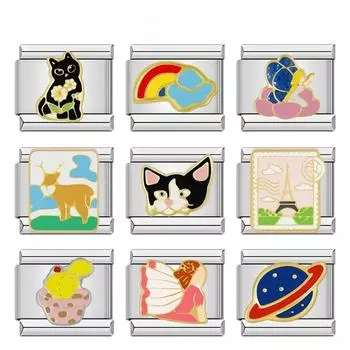 Мода 2024 года, подвеска в виде кота, звезды, радуги, ангела, итальянские звенья, подходят для браслета 9 мм, изготовление ювелирных изделий своими руками, DJ738-C