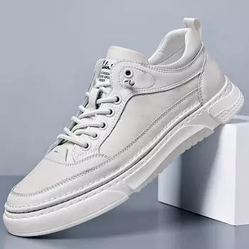 Мода 2024 года, повседневная обувь на плоской подошве с выемками, модная обувь из натуральной кожи, нескользящая, износостойкая, вулканизированная, удобная обувь для пар 38 белый