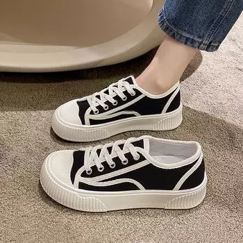Мода 2024 года, повседневная, осень, новые женские кроссовки, дышащая, парусиновая, женская, вулканизированная обувь, модная, весенняя обувь 35 чёрный