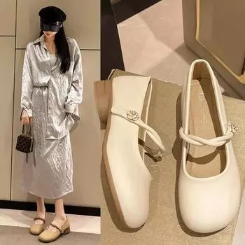 Мода 2024 года. Распродажа модной женской обуви. Небольшие женские туфли на плоской подошве. Весна-Осень. Круглый носок. Однотонные повседневные удобные туфли на плоской подошве для офиса. 35 бежевый