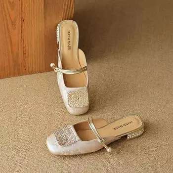 Мода 2024 года, ретро, женские тапочки на платформе, лето, новые сандалии Baotou на толстой подошве, сандалии для отдыха на открытом воздухе 34 бежевый