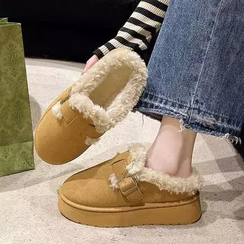 Мода 2024 года, роскошные зимние женские туфли, плюшевые модные ретро-туфли из хлопка, женские тапочки на плоской подошве, женские сапоги на платформе 36 армия зеленый