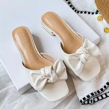 Мода 2024 года. Сандалии с бабочкой и узлом. Женские тапочки. Туфли на низком каблуке. Летние уличные шлепанцы. Женские шлепанцы. Босоножки с открытым носком. Женские шлепанцы. 5