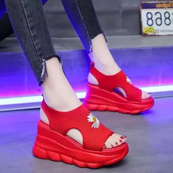 Мода 2024 года, сандалии-сабо с каблуком, универсальные черные туфли для женщин, эспадрильи, платформа, открытый носок, увеличивающие рост, новые толстые высокие 34 чёрный