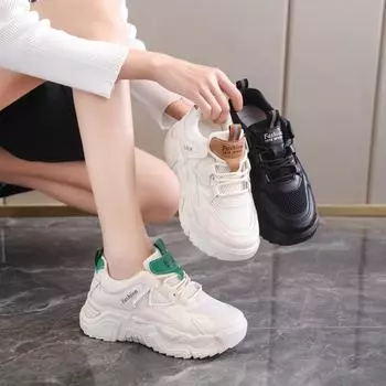 Мода 2024 года, сетчатая повседневная обувь, весенняя мода, кроссовки на толстой подошве, туфли на платформе, кроссовки, женская обувь 35 чёрный