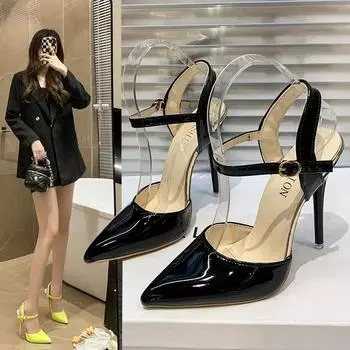 Мода 2024 года. Сексуальные туфли на высоком каблуке. Цветные женские туфли-лодочки. Лакированные туфли на каблуке. Женские туфли на шпильках. Новые женские босоножки. Красные туфли для вечеринок. 35 чёрный